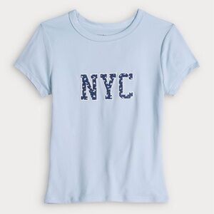 Harper & Ivy Juniors S Yummy Graphic Baby Tee NYC New York City Blue Floral